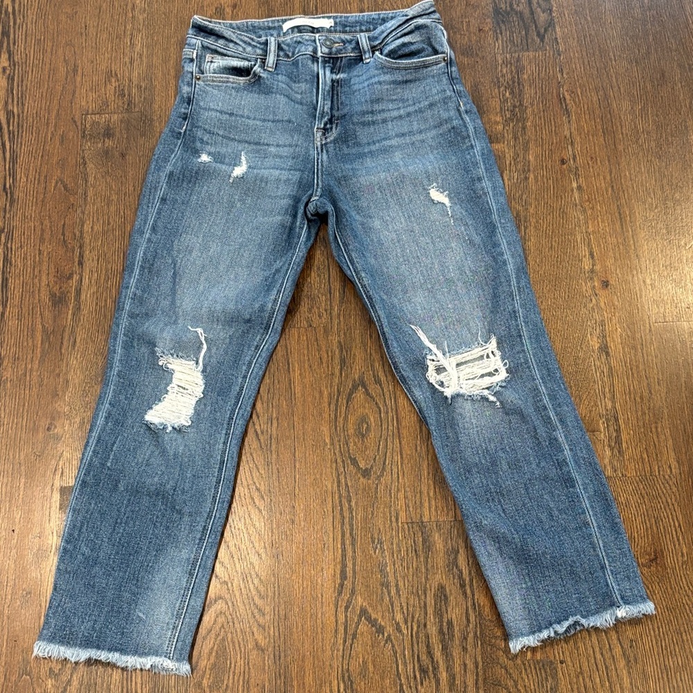 Trendy Distressed Blue Ankle Jeans